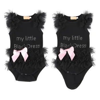 Sıcak Satış Çocuklar Kız Bebek 0 için Küçük Siyah Elbise Badi tulumumu İşlemeli-24
