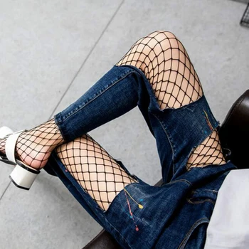 2018 Sıcak Satış Yeni Varış Moda Seksi Çapraz fishnet tayt oymak Külotlu çorap örgü çorap Çorap Sıska
