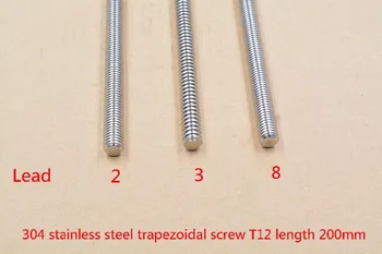 T12 304 paslanmaz çelik uzunluk: 200 mm kurşun vida 2mm 3mm 8mm trapez mil 1 adet vida