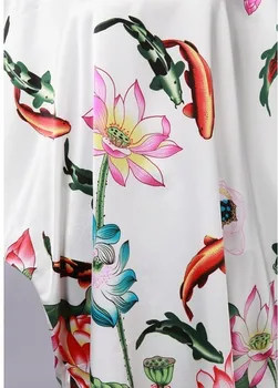 Yepyeni Beyaz Kadın Faux İpek Elbise Çin Baskılı Pijama Yenilik Kimono Kaftan Gecelik Yaz Geceliği Bir Boyut WC066