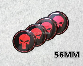 Otomatik Araba Fabia Octavia Yeti İçin 4 adet 56mm Kırmızı Tekerlek Merkezi Hub Kapaklar Punisher Kafatası Logosu Metal Rozeti Amblemi çıkartması Etiket