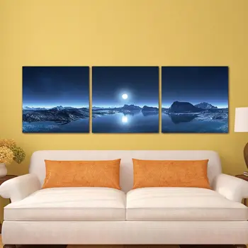 Duvar Sanat Oturma Odası Ev Dekor 5 Panelleri Modüler Resim Resim Dağ Gölü Ay Doğa Manzara