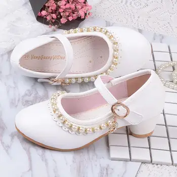 Çocuk Pembe Beyaz Kız Ayakkabı Yumuşak Deri Kadın Sandalet Çocuk Elbise Ayakkabı Prenses İnci Ruffles Kızlar Sandalet Ayakkabı