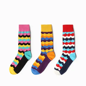 1 Çift Moda Renkli Çorap Erkek Kadın Renk baklava desenli Çizgili büyük nokta Jacquard optik penye Çift Çorap dolu Vurdu