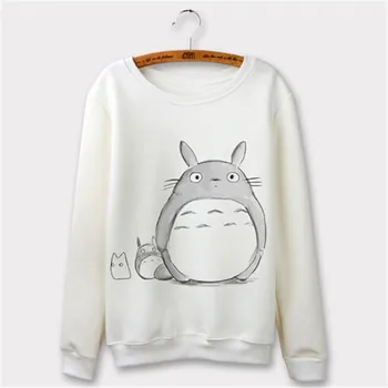 Totoro Hoodie Kadın Uzun Sonbahar Giyim Sudaderas Mujer O-boyun Kol Hoody 2016 Harajuku Karikatür Baskı Kapşonlu Sweatshirt