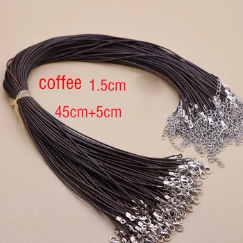 100pieces Pamuk Mumlu 1.5 mm Wax Kordon Siyah Renk Kolye Kabloları 45cm + 7cm Takı zincir kolye kordon İplik