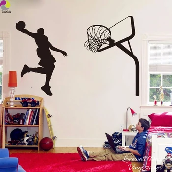 Basketbolcu Smaç Duvar Sticker Çocuk Odası 230cmx150cm Top oyunu Spor ekibi, Duvar Çıkartması Çocuk Odası Sanat Vinil Ev Dekorasyonu