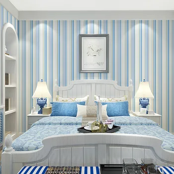 Modern Sade Ev Dekorasyonu Mavi Beyaz Dikey Duvar Çocuklar için Olmayan 3D Oturma Odası Yatak Odası Duvar Kağıdı dokuma duvar Kağıdı Rulo Çizgili-