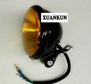 XUANKUN CG125 Motosiklet Retro Black Metal Kabuk Sarı Cam Retro Ön Işık