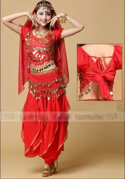 2017 Oryantal Dans Kostümleri 5 adet Üst & Pantolon & Bel Zinciri & Lastik& Peçe Elbise Hint Dansı Hint Giysileri Belli Dancer Ücretsiz Gemi