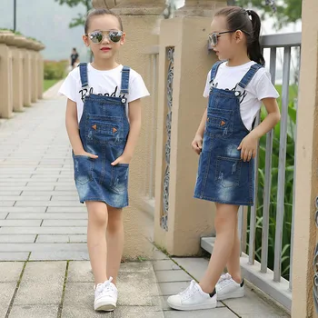 Çocuklar Kız Elbise Tulum Denim Sonbahar Stil Kız Çocuk Jean Yay Askıları Çocuk Giyim Bebek Pantolon Bebek Kostümleri Vestido