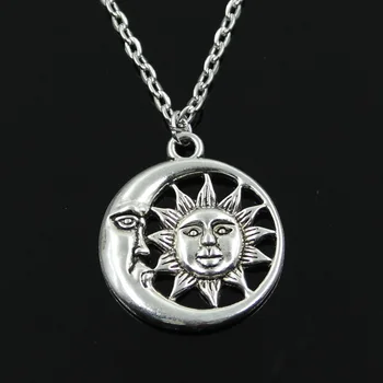 Yeni moda güneş, ay Kolye, yuvarlak çapraz zincir kısa uzun Erkek Kadın Gümüş kolye Takı Hediye