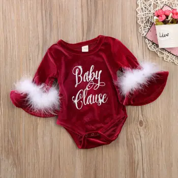 Pudcoco Sevimli Noel Noel Baba Çocuk Kız Bebek Kürk Romper Uzun Kollu Fişek Kürk Jumpasuit Has Flanelette Giyim Kıyafetler