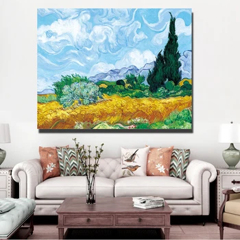 Vincent Van Gogh Tuval Tablolar Buğday Alan Posterlerde Oturma Odası İçin Manzara Resimleri Yazdırır Servi Ağaçları Çoğaltma Ve