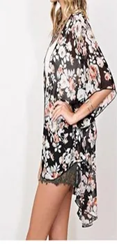 Sıcak Yaz Bayan kadın Siyah Çiçek desenli Yarım Kol Şifon Gömlek Boyutu S M L XL
