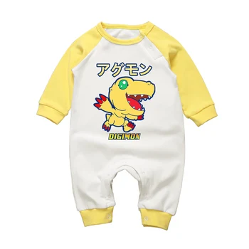 Yüksek Kaliteli Yeni Doğan Bebek Tulumu Uzun Çizgi Film Digimons Bebek Kıyafetleri Pamuk Sıcak Bebek Giyim Baskı Kollu Tulum