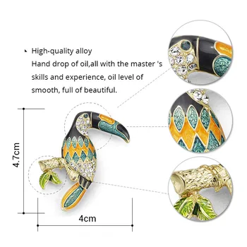 Kadınlar İçin Dalaful Toucan Kuş Broş Renkli Emaye Rhinestone Kristal Trend Pelican Kuş Broş Pin Takı Aksesuar Z042