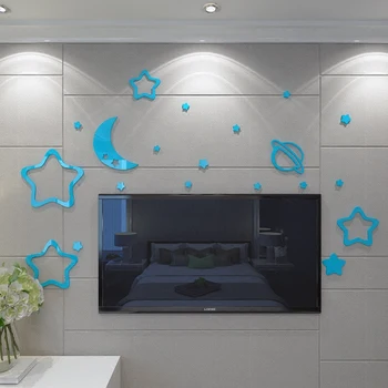 Çocuk odası 3D Kristal Akrilik duvar çıkartmaları Karikatür Ay ve yıldızlar yatak odası tavan ayna dekorasyon