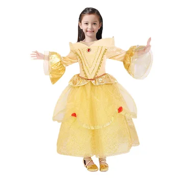 110-150cm Prenses belle Cadılar Bayramı Güzellik ve Canavar Kostümü çocuk Kız çocuk doğum günü hediyesi Kostüm Elbise Cosplay Kostüm