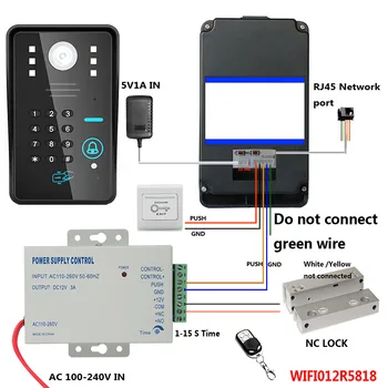 Mountainone Kablosuz WİFİ RFID şifreli Erişim Kontrolü İnterkom Sistemi + Elektrikli sürgülü Kilit Çerçevesiz Cam Kapı NC diyafon