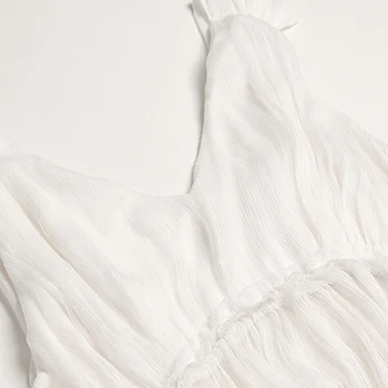 Plaj Elbise vestidos V-yaka Kolsuz Şık Beyaz Elbise 2017 Yaz Doğal İpek Elbise Kadın Pileli