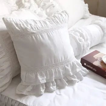 Sıcak Lüks beyaz dantel kenar fırfır Kare yastık kılıfı düğün dekoratif yatak takımları tekstil kanepe Prenses yastık kapak yastık satışı