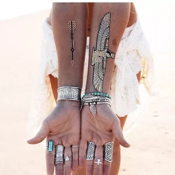4 adet Sıcak Satış Flash Dövmeler Altın Gümüş Metal Geçici Dövme kelebek Altın kolye Dövme vücut kız dövme makyaj DİY