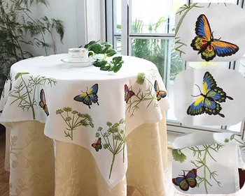 1 adet Şık Polyester Nakış masa örtüleri, Masa örtüsü Dekorasyon Kelebek