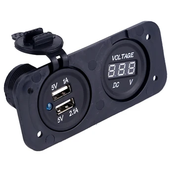 Oto/Motosiklet İçin Urbanroad 5 V 2.1 LED Çift USB bağlantı Noktası Araba Şarj Cihazı 12 V Dijital Voltmetre/Tekne Çakmak Soket