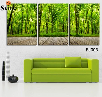 3Pieces Duvar Sanatı yeşil ağaç Resim, Büyük HD En çok oy alan Resim Yağlıboya Ev Dekorasyonu Oda Yazdır