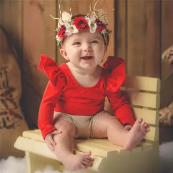 Pudcoco Yeni Doğmuş Çocuk Bebek Kızlar Uzun Romper Fırfır Pamuk Tulum Bebek Kış Kıyafetleri Hediye Noel Giysiler Kol