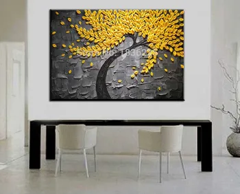 El yağlı Boya, Palet bıçak Kalın Boya Altın Çiçek Modern Ev Sanat Tuval Duvar Oturma Odası Dekorasyonu Resim yaptı