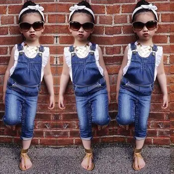Kot Kız Elbiseleri Önlük set 2 adet Kız Elbise Kıyafet Bebek Çocuklar Yaz Üst Pantolon Setleri