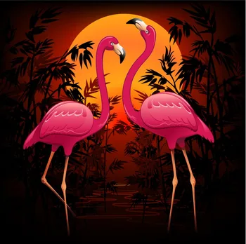 Elmas Flamingo Sunset Riverside Gece Kırmızı Işıkla Boyama Sazlık Firebirds DİY 3D Elmas Nakış Kırmızı Kuş Çizim Mozaik