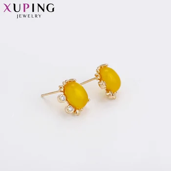 Altın Rengi Küpe Xuping Moda 93582 Küpe S63 Kadın Şükran Günü Hediyesi,3 Yeni Tasarım Takı Kaplama-