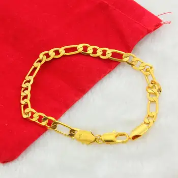 2018 YENİ 24K Saf altın rengi bilezik 6 8 10 MM zincir bilezik 20cm Erkek erkek kol zincir zincir