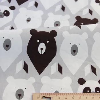 DİY için %100 pamuklu kumaş karikatür ağaçlar gri tilki, ayı panda siyah kahverengi üç açılı çocuklar çadır giyim dekorasyon el sanatları takımı