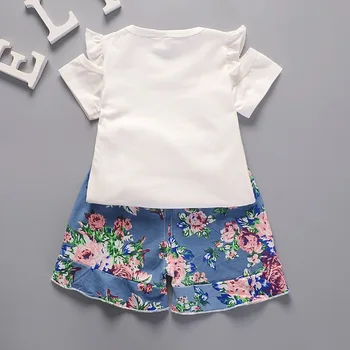 2018 Yeni Yaz Çocuk Kız Elbiseler 2 adet Kollu Çiçek Şort Çocuk Giyim Eğlence Spor takım Elbise Çocuk T-Shirt Çocuk Setleri