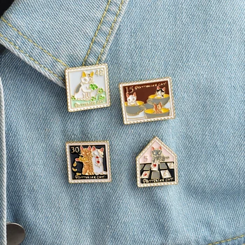 Vintage Karikatür Kedi pin Kedi Sevimli Hayvan broş Pin Kot Ceket ceket kap Pin Arkadaşı için Rozet Hediye Toka Moda Gömlek