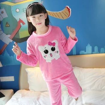 Kış Çocuk Polar Pijama Sıcak Pazen Pijama Kızlar Loungewear Kalınlaştırmak Mercan Polar Çocuk Pijama Ev Tekstili Pijama Setleri