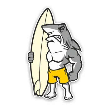 C1 YJZT 9.7*16.4 CM İlginç Sörf tahtası Ve Büyük Beyaz Köpekbalığı Karikatür Renkli PVC Araba Etiket Tampon Dekorasyon-144