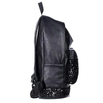 Genç Kızlar İçin Siyah Payetler Moda Sırt çantası Deri PU Kadın Okul Omuz Çantaları Üniversite 2018 Kadınlar Sırt çantaları Bookbag