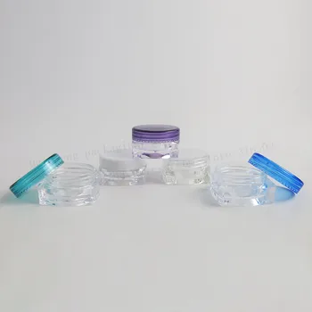 100 x 3g Mini Seyahat Doldurulabilir plastik kozmetik krem kavanoz örnek ekran Kare krem şişe Kaplar PS malzeme makyaj