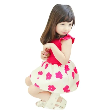 Çocuk Giyim kız Giyim Yaz Yeni Büyük Çiçek Desen Pamuk Kız Elbise Prenses Kolsuz Elbise