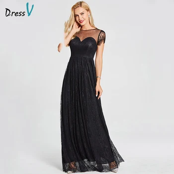 Dressv siyah kepçe boyun uzun gece elbisesi ucuz bir hat kısa düğün resmi elbise sırt dekolteli gece kollu elbiseler