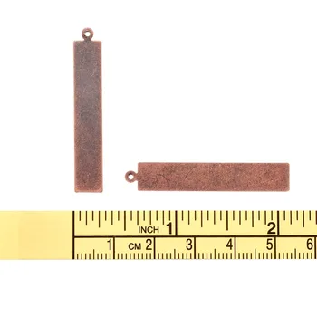 Pandahall Dikdörtgen Metal Etiket Pirinç Boş Etiketi Kolye Damgalama Kırmızı Copper41x7x0 10 adet.3 mm, Delik: 1mm