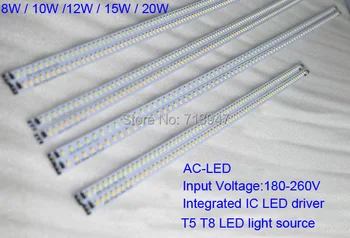 50 Yeni varış AC T5 T8 2835SMD 8 LED-10W ışık kaynağı AC180 IC ışık motoru doğrudan connecte-260V ücretsiz kargo Entegre LED
