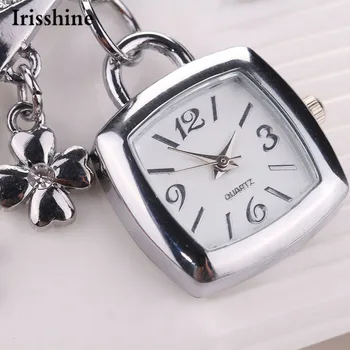 İrisshine i0589 kadınlara hediye saat Bayan kız marka lüks Moda Kadın Rhinestone Zincir Bilezik kol saati Kare İzle Aşk