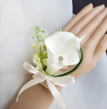 Avrupa Tarzı Düğün Damat yaka çiçeği Gelin buketi El Bilek Çiçek Yapay PU Calla Lily Çiçek Nedime Korsajı