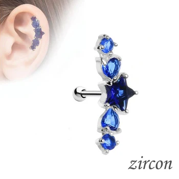 1 adet Yıldız Dizayn Zirkon Mücevher Kulak Kulak Sarmal Kıkırdak Küpe Vücut Takı Piercing Stud